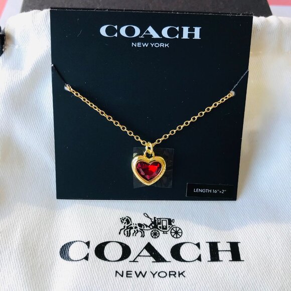 COACH  Charms  Red Heart Necklace  Gold -tone   w Jewelry bag - Picture 3 of 6